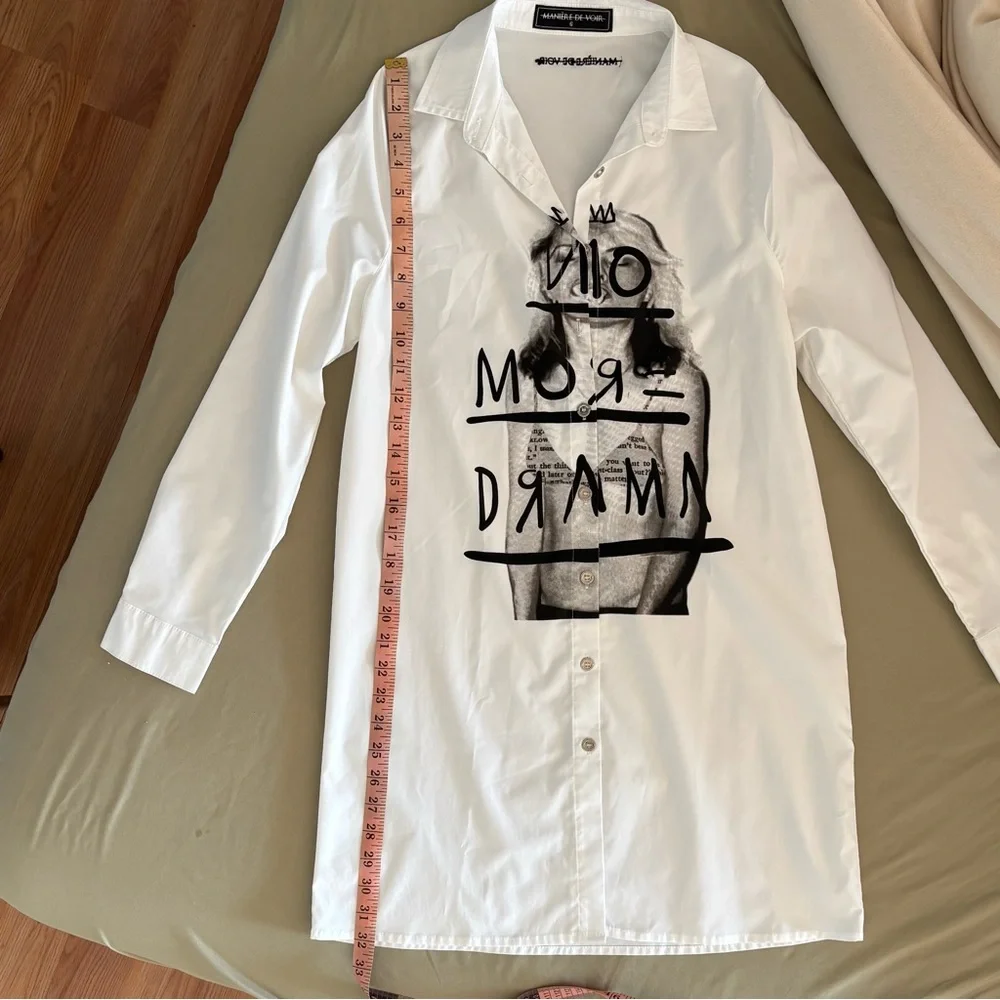 Maniere De Voir Shirt Dress No More Drama Size 6 - Picture 10 of 16